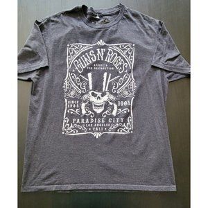 GUNS N' ROSES  Paradise City Men's XL Gray T Shirt 80s Rock Band Print